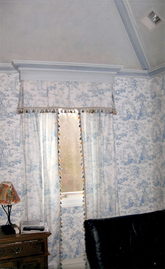 Customized draperies and wallpapering